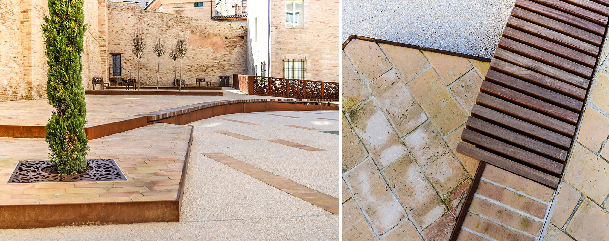 corten borders highlight the play on altimetry of the courtyard