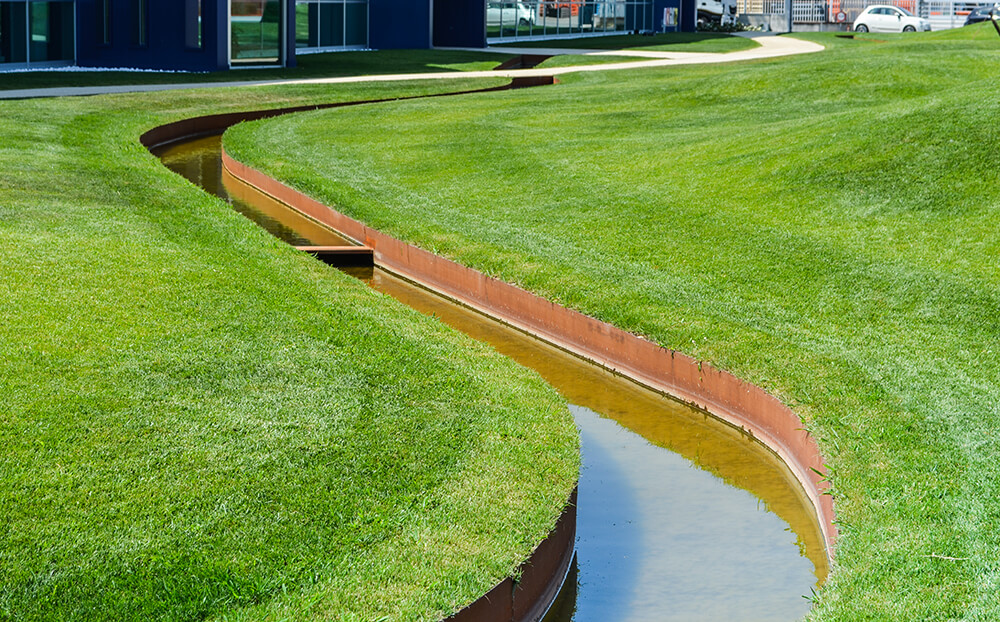 channels drain and corten garden borders