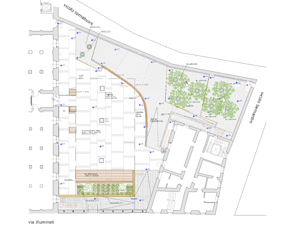 project for the courtyard of the former Macerata prisons with corten borders